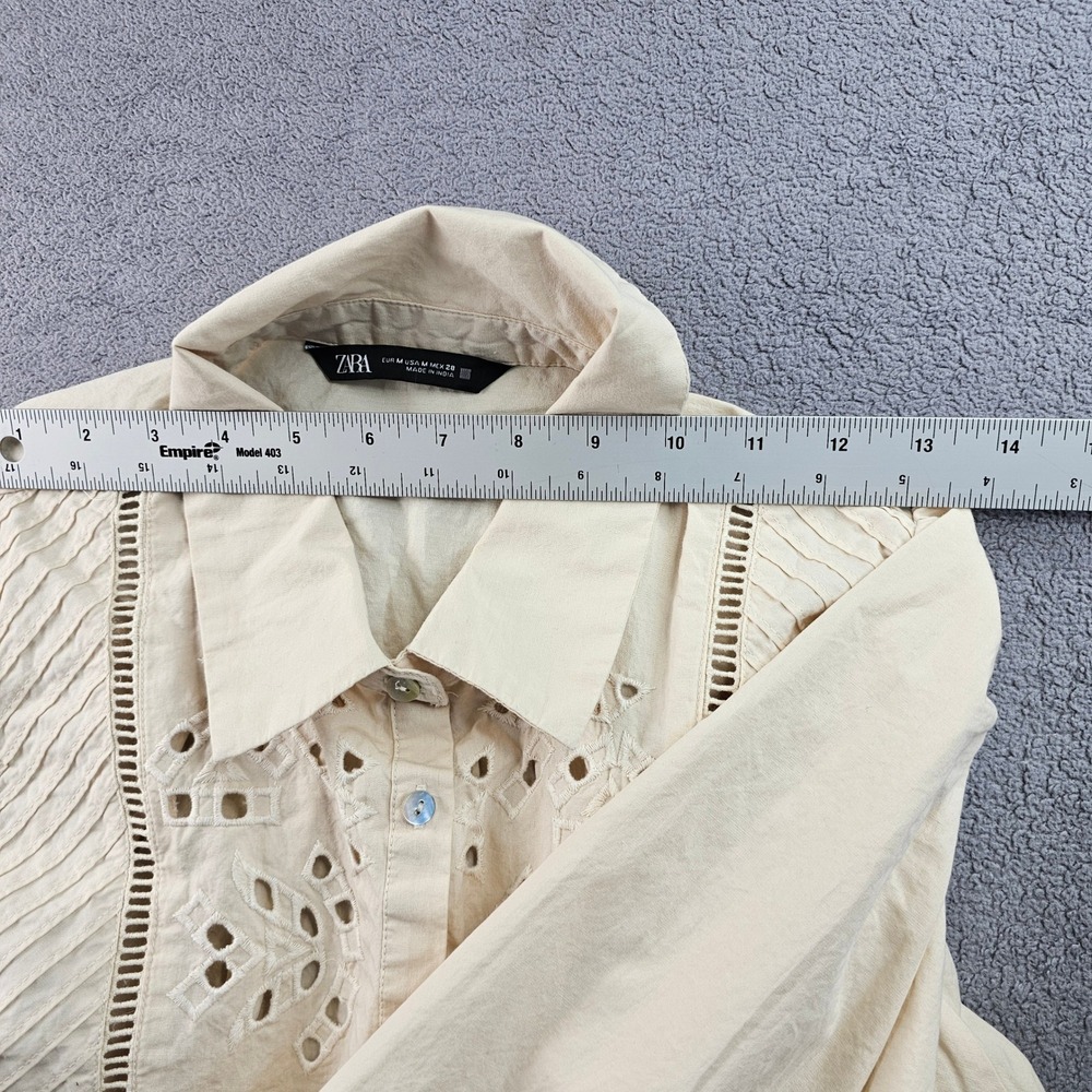 Zara Shirt Dress Womens Medium Cream Eyelet Embroidered Long Sleeve Button-Front - Picture 6 of 8